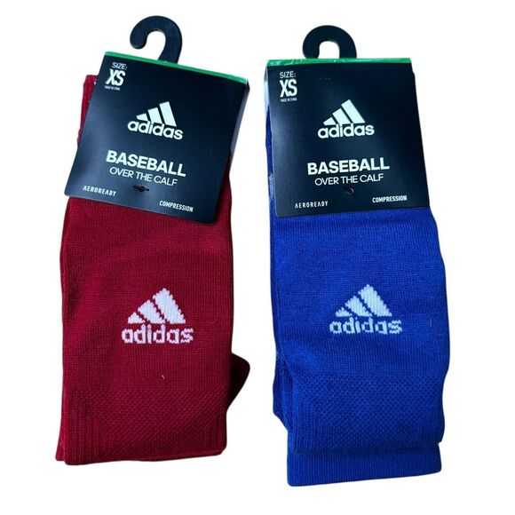 Adidas youth Baseball OVER-The-CALF SOCKS blue and red Compression Sz XS NWT - Picture 1 of 4